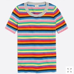 J. Crew-Rainbow Stripe Multi Color Stripe-Short Sleeve-Sweater- Size M